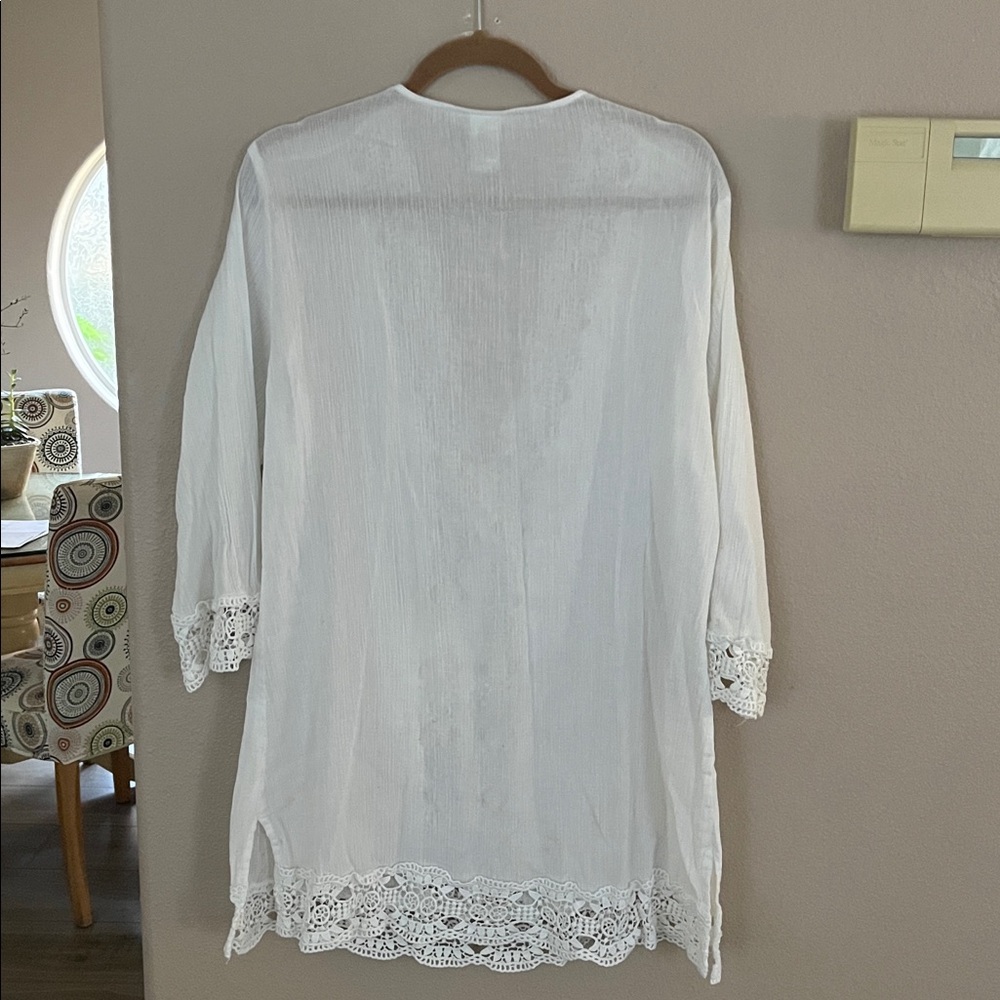 La Blanca White Island Fare Cover Up Crochet Trim Tunic Swimsuit - Picture 6 of 6